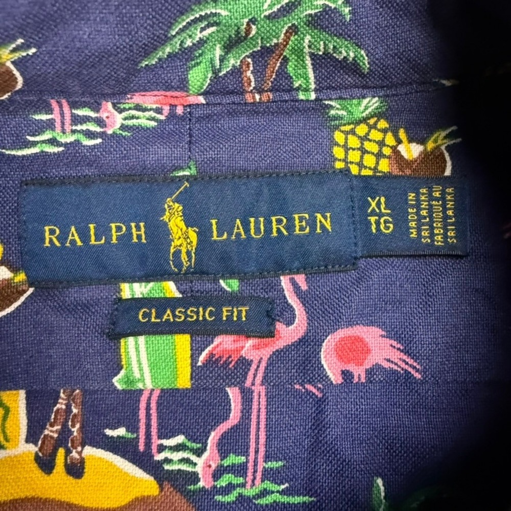 Ralph Lauren Mens XL Hawaiian Flamingo Pineapple Surfboard Classic Fit Shirt Y2K - Picture 2 of 9